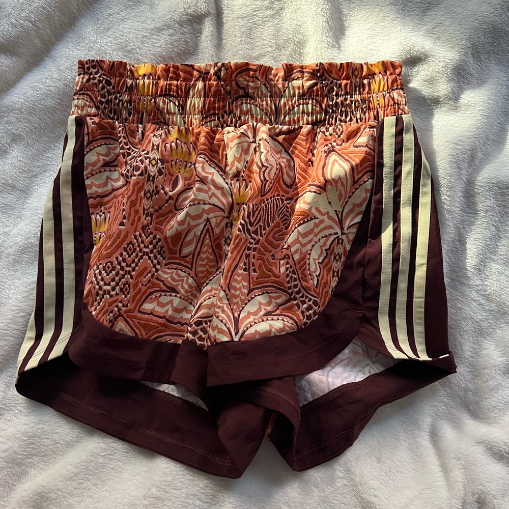 adidas Women's Floral Athletic Shorts - Maroon & Peach
